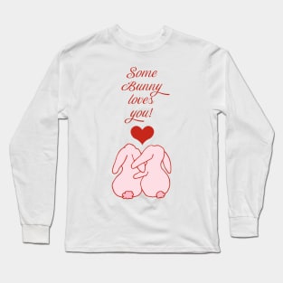 Bunny love damask pattern on red Long Sleeve T-Shirt